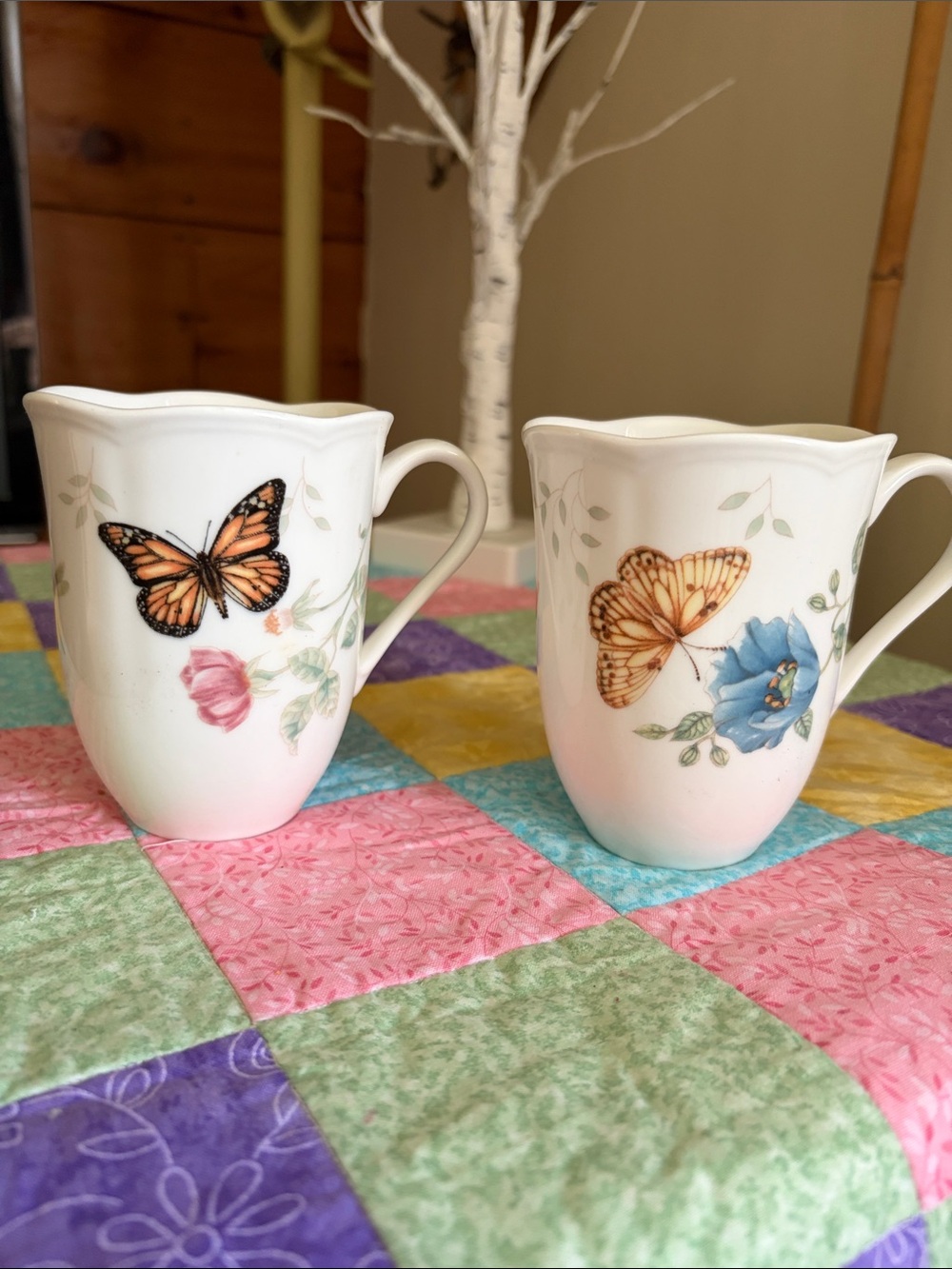 Lenox Butterfly Floral Porcelain Mugs - Set of 2